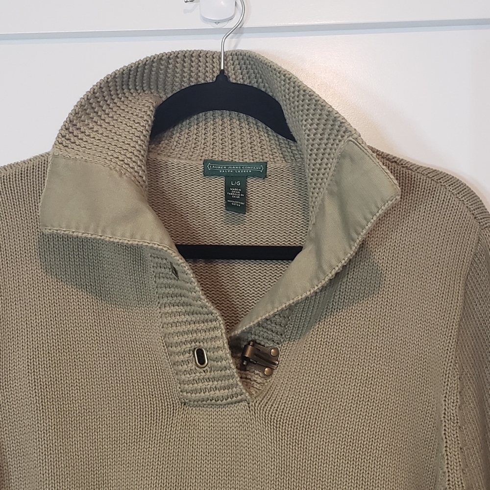 Lauren Ralph Lauren Knit Pullover Sweater Double Metal Clasps Olive Green Size L - Picture 9 of 13